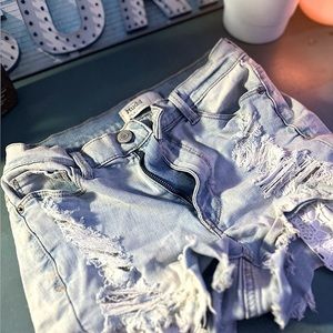 Ripped Denim Shorts with Lace Pockets